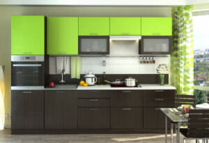черно-зеленая кухня с варочной панелью