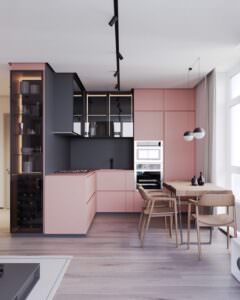 кухня в нежном розовом цвете