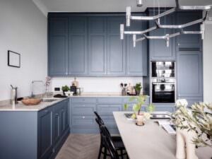угловая кухня в классическом стиле синего цвета