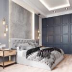 темно-синий классический распашной шкаф в спальне