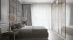 дизайн спальни с кроватью и мягкими панелями