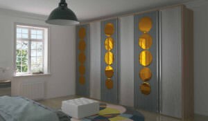шкаф с круглыми желтыми зеркалами