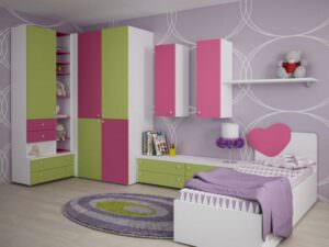 розово-зеленая мебель в детской для девочки