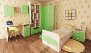 мебель зеленого цвета в детской комнате