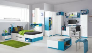 бело-голубая мебель в детской в современном стиле