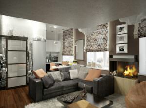 дизайн проект квартиры с камином в гостиной